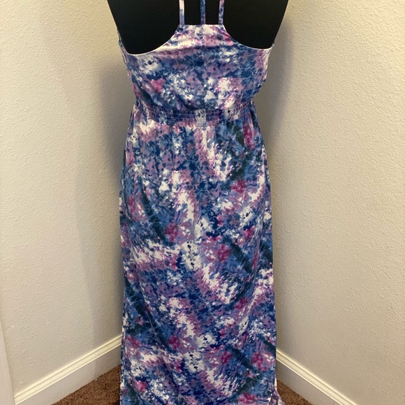 2 FOR $20 Cynthia Rowley Purple Blue Tie Dye Maxi Dress V Neck Smocked Slit XS - Picture 3 of 5